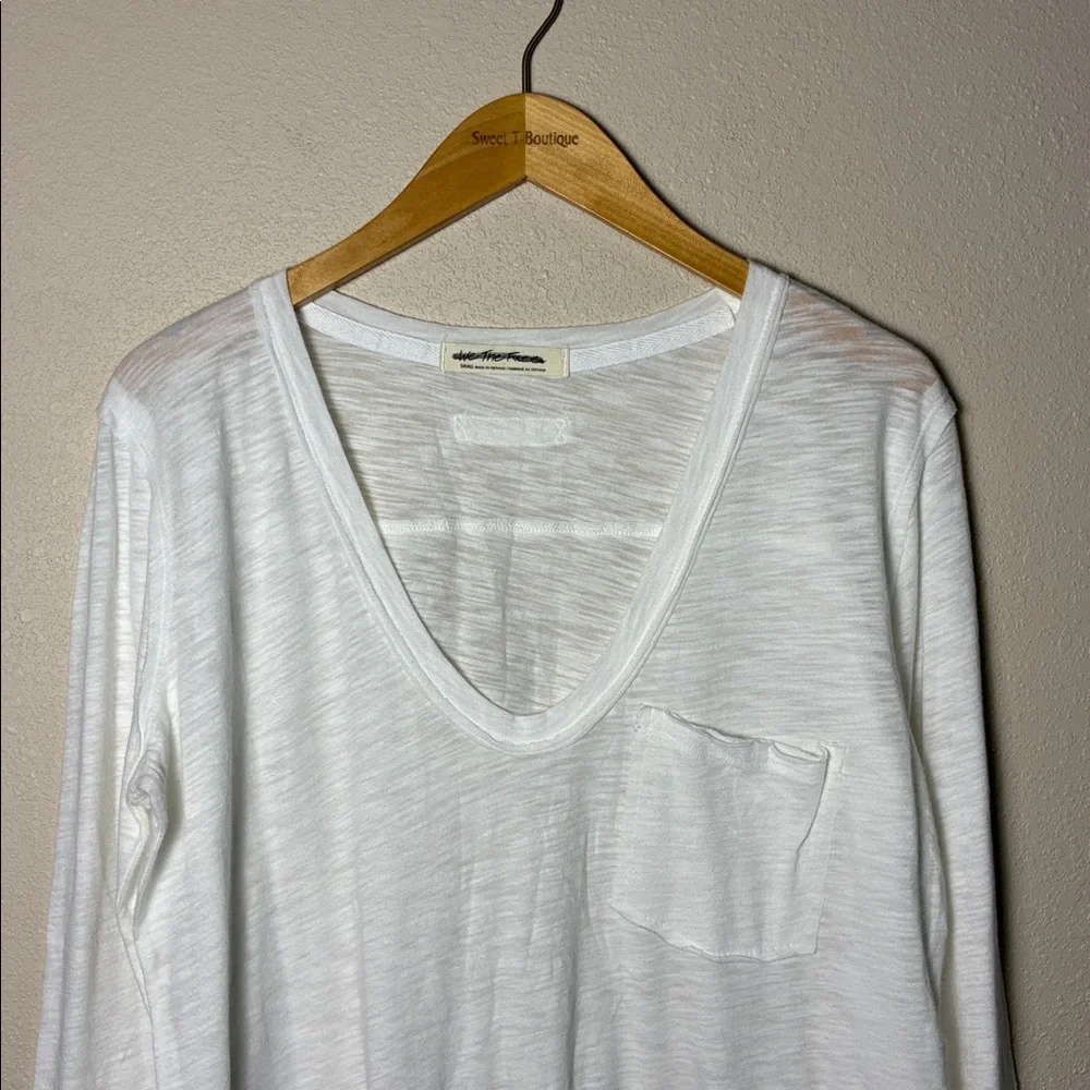 FREE PEOPLE WE THE FREE Small White Betty Long Sleeve‎ Lightweight Pocket Tunic